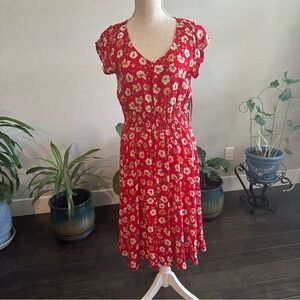 indigo Rose || red floral midi dress